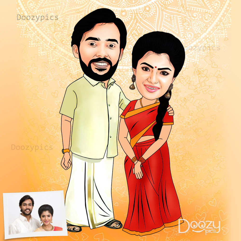 Celebrate Tradition with Personalized Traditional Couple Caricature Art